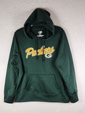 NFL Green Bay Packers Pullover Hoodie with Gold Packers Script Men's Size XL